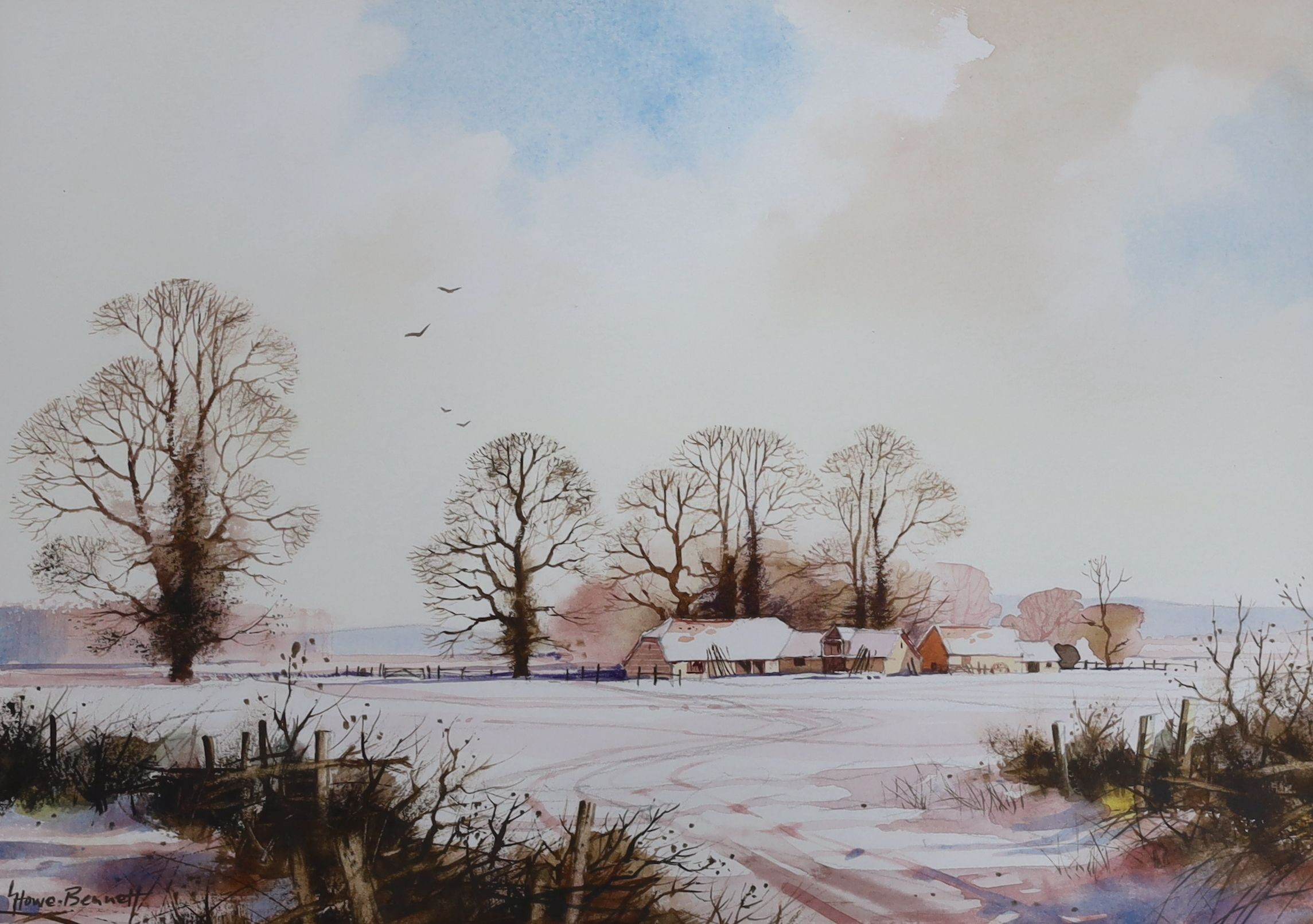 Lewis Howe-Bennett (b.1936), three watercolours, Landscapes in winter, signed, largest 25 x 36cm